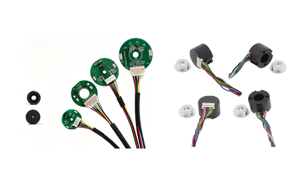 High-precision DC motor encoders featuring magnetic Hall-effect and optical technologies. Available as PCB assemblies or enclosed units for incremental and absolute positioning