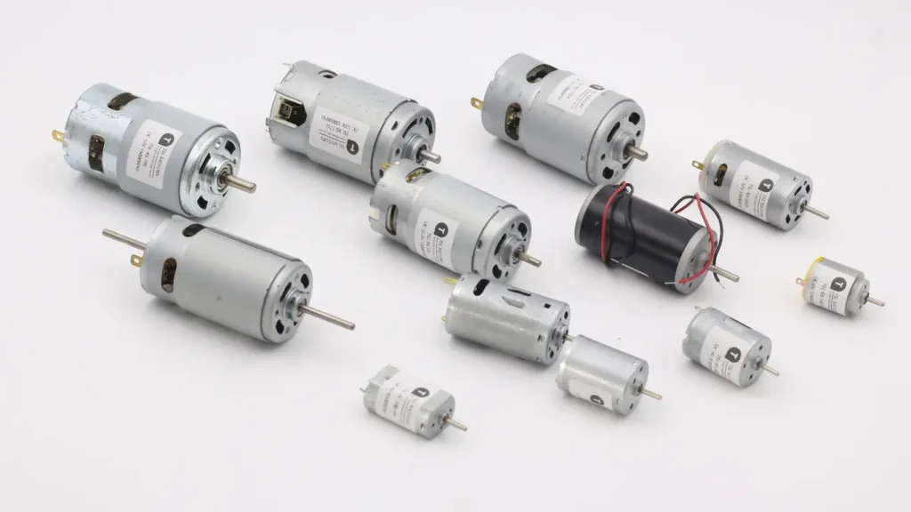 A wide range of high-performance brushed DC motors of various sizes, showcasing factory-direct supply for industrial and consumer electronic applications