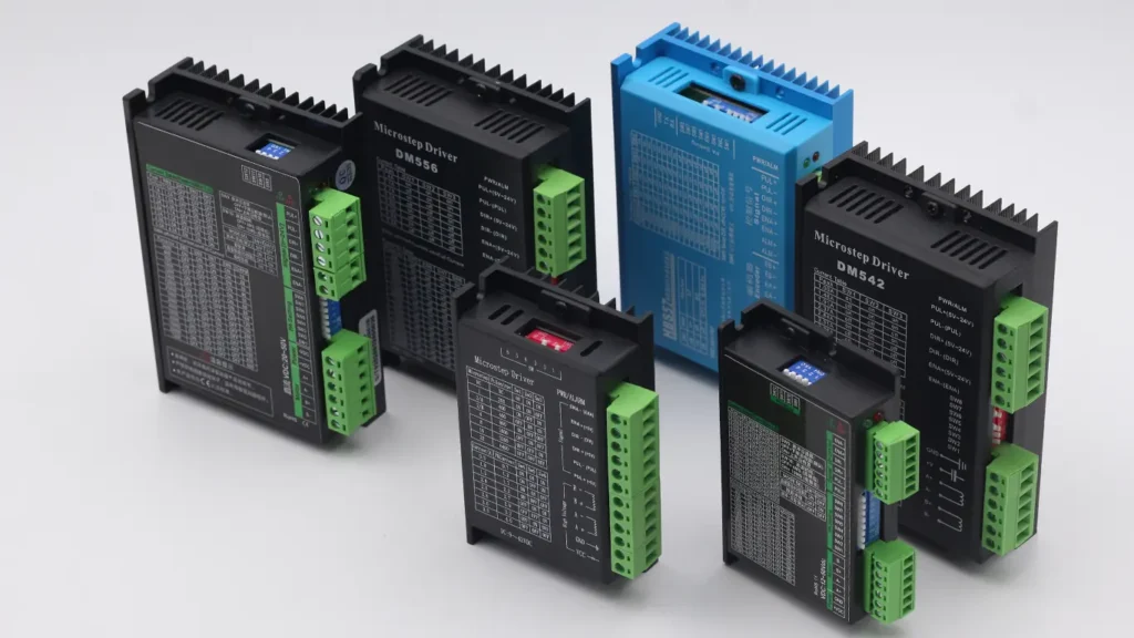 igh-performance digital microstep drivers for hybrid and PM stepper motors, including DM556 and DM542 models with adjustable current and microstep resolutions for industrial automation