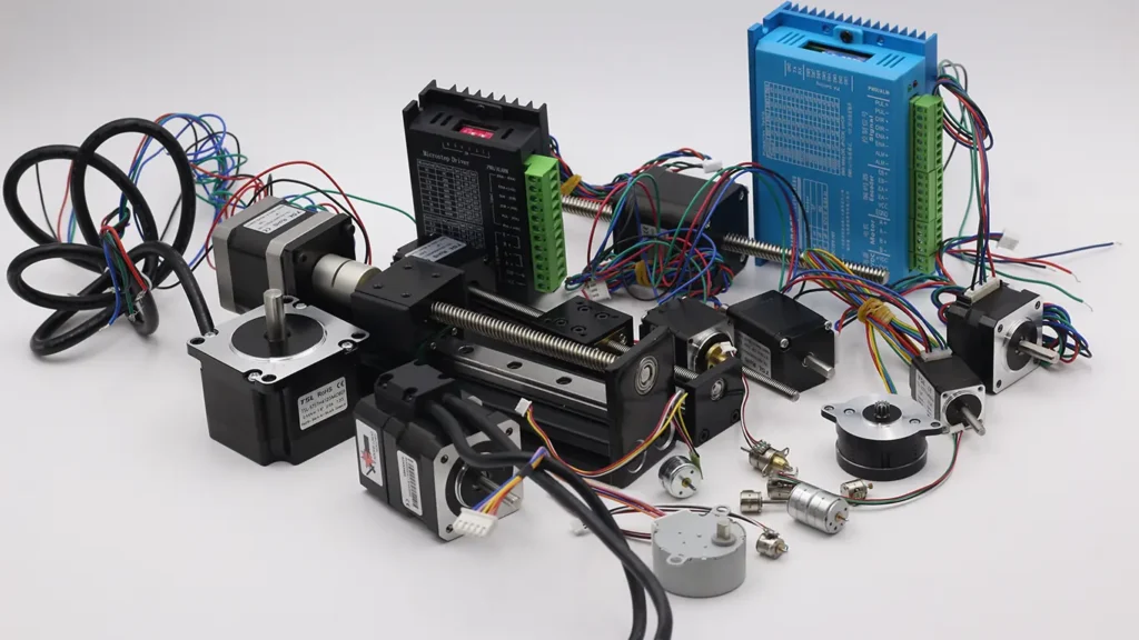 Comprehensive stepper motor range including Ø6mm-Ø35mm PM steppers and NEMA 6-23 hybrid models, featuring linear actuators in external, captive, and slider configurations for precision motion control