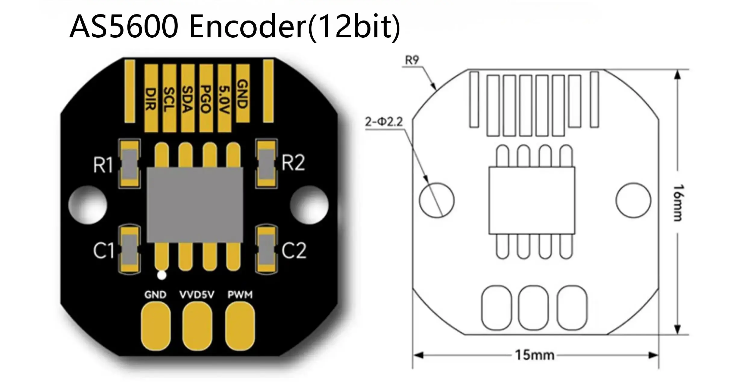  AS5600 12-bit magnetic encoder board schematic with I2C interfaces 