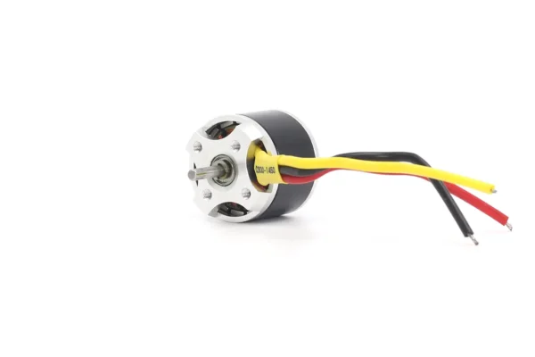Front view of 1450KV brushless drone motor focusing on the 3mm steel shaft and high-purity copper windings