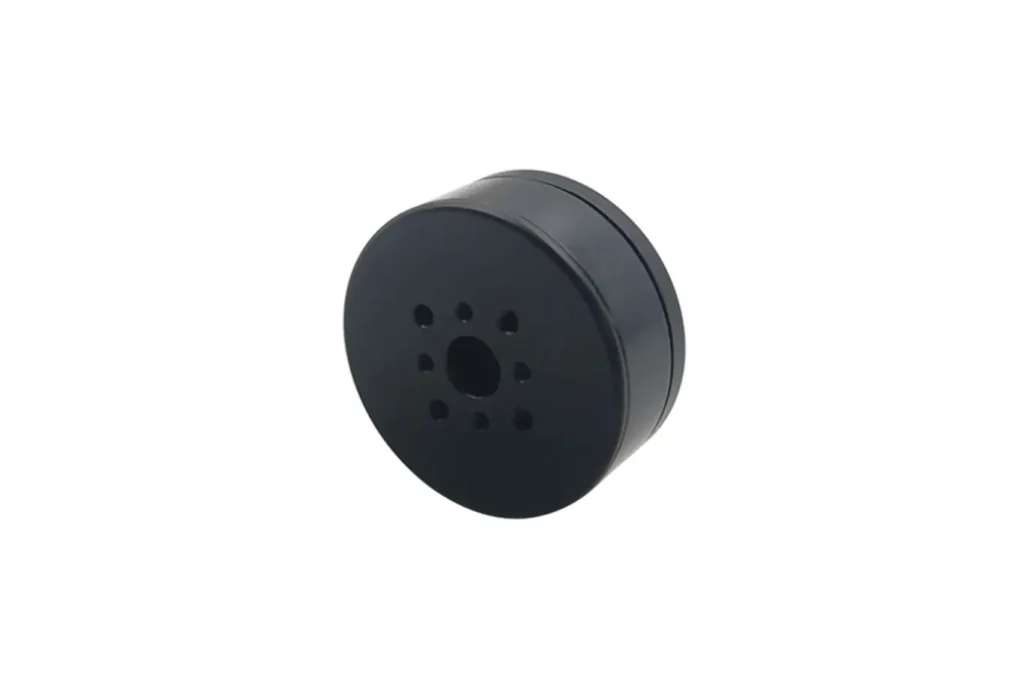 Front isometric view of TSL-GB2806 brushless gimbal motor in a sleek black anodized aluminum enclosure