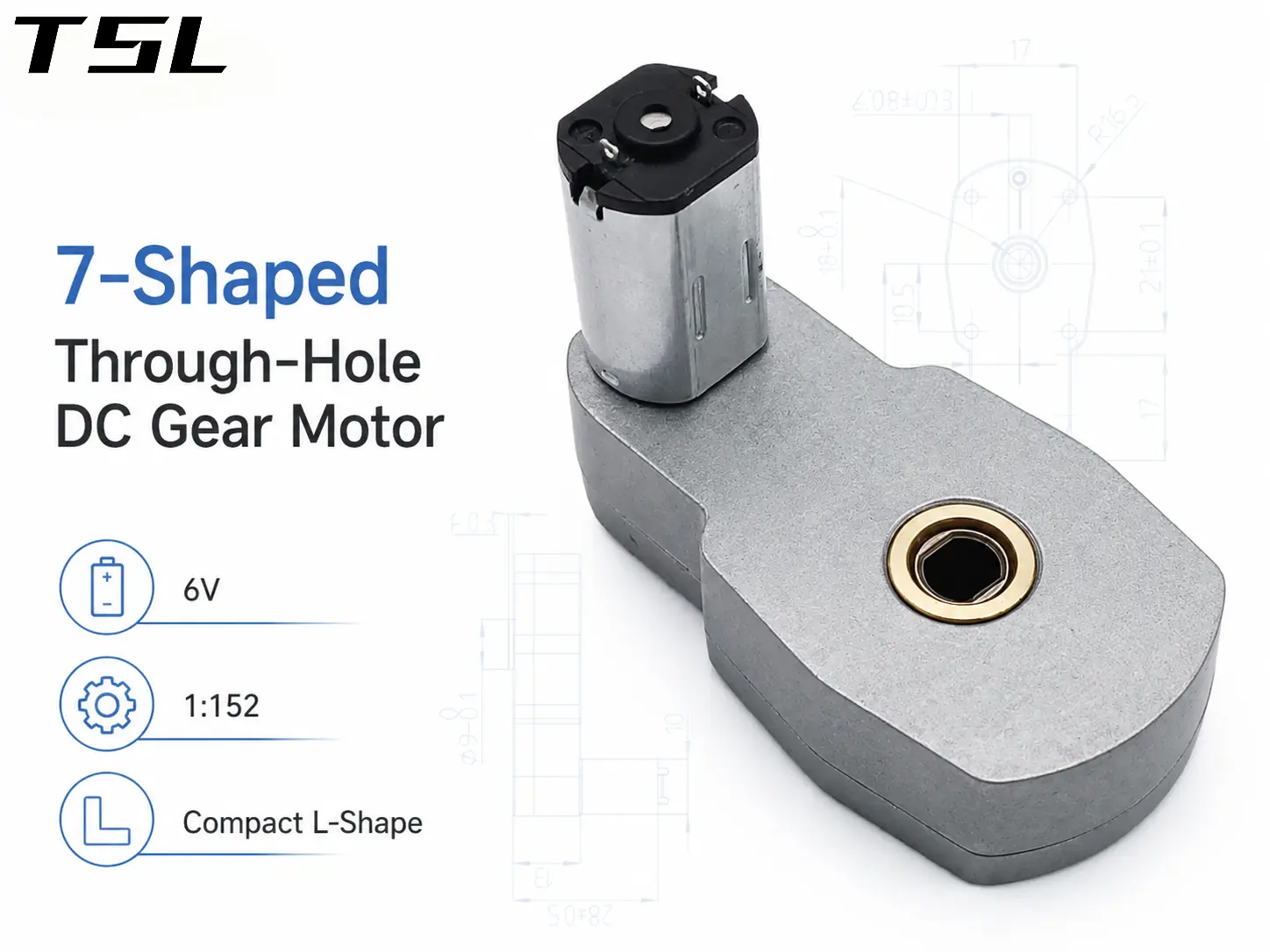 Custom 7-shaped through-hole DC gear motor for ultra-thin smart track light angle adjustment