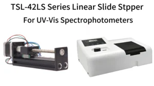TSL-42LS Series linear slide hybrid stepper motor and a UV-Vis spectrophotometer device used for precision optical analysis