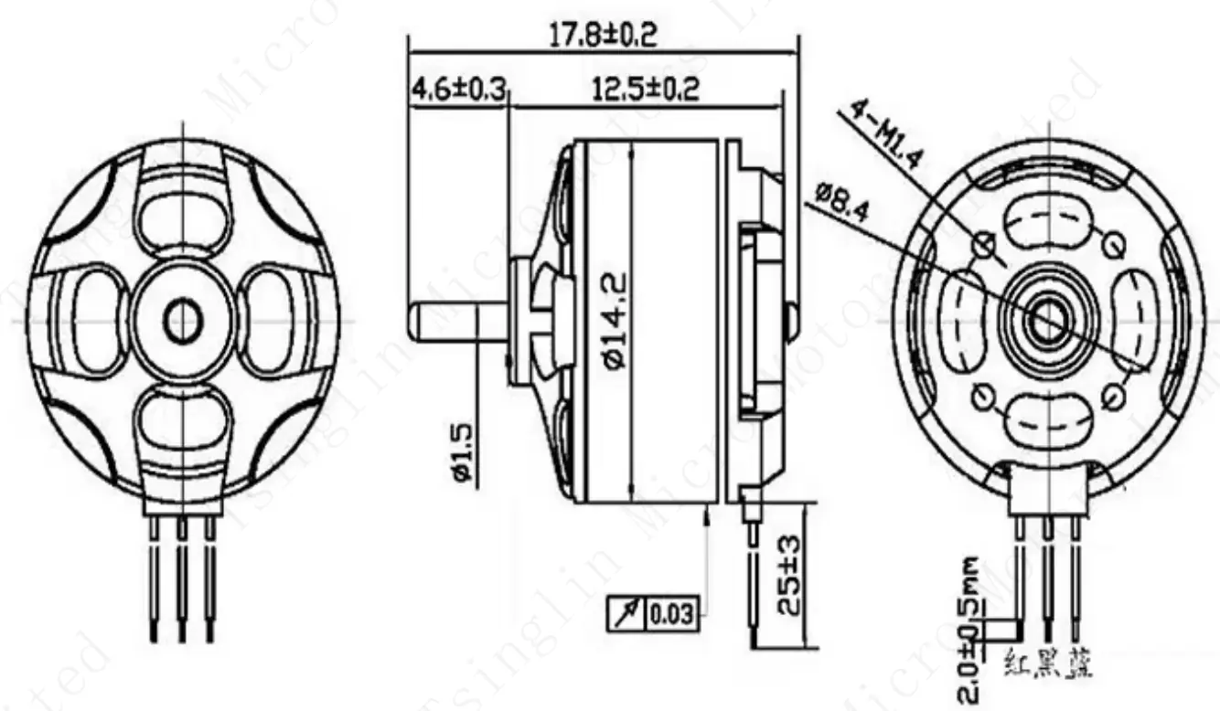 tsl bldc 1405 micro drone motor dimensions specification drawing