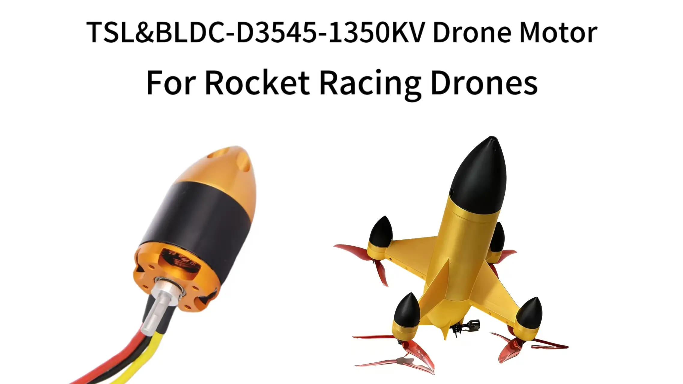 TSL-BLDC-D3545-1350KV outrunner brushless DC motor with integrated rocket-nose design for high-speed racing drones