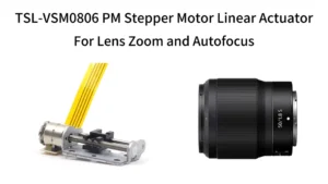 TSL-VSM0806 miniature slide permanent-magnet stepper motor integrated with a precision lead screw for camera lens autofocus and zoom