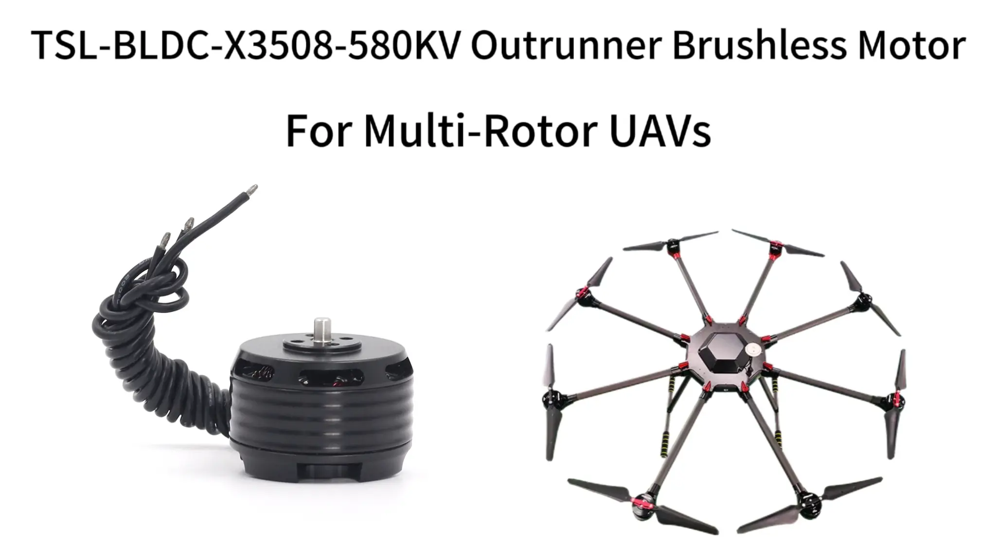 TSL-BLDC-X3508-580KV outrunner brushless motor paired with a multi-rotor drone for industrial and consumer applications