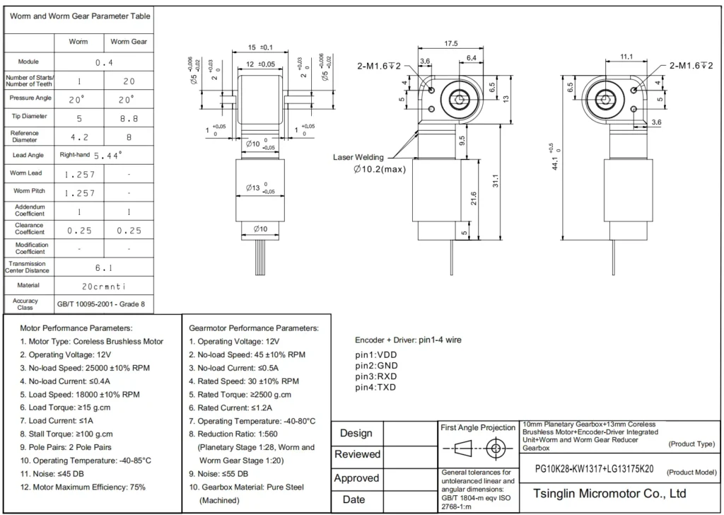 tsling micro motors limited coreless gear motor for robotic hand pg10k28 kw1317+lg13175k20