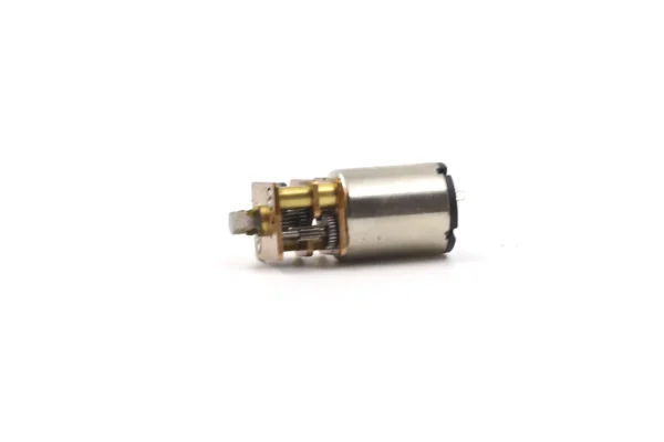 12mm micro metal spur gearbox brushed motor Close-up of the multi-stage metal spur gearbox on the 12mm coreless brushed DC motor