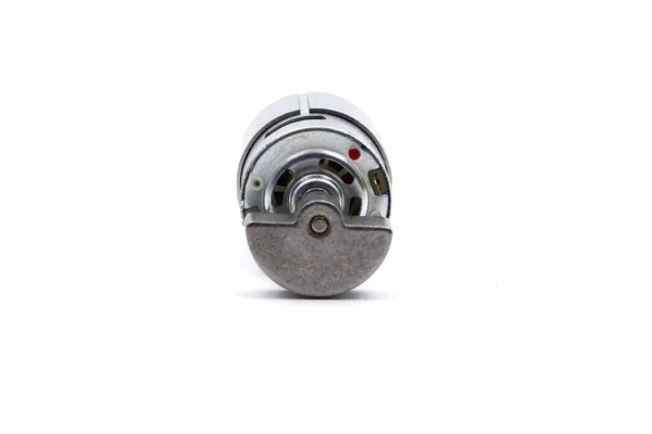 12v 24v dc vibration motor end view End view of 12V 24V DC vibration motor showing the eccentric weight and terminals