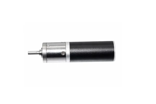 Side profile view of a 16mm DC gear motor with a D-cut output shaft
