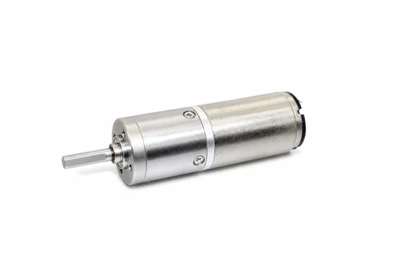 16mm planetary gear motor output shaft Detailed view of the 16mm planetary gear motor D-cut output shaft and dual ball-bearing support housing