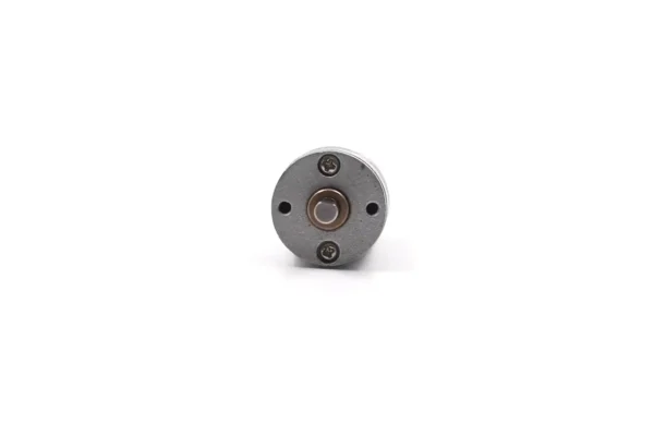 Front-facing view of the 20mm spur gearbox showcasing the D-cut output shaft and mounting holes