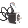 Front perspective of a 2-phase 57mm stepper motor showing the heavy-duty lead wire protection sleeve and wiring output