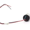 Rear end view of the 6v geared DC motor with spur gearbox illustrating lead wire solder joints