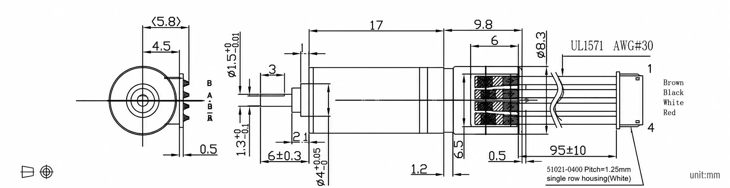 8mm micro geared stepper motor dimensions drawing Mechanical engineering blueprint drawing showing dimensions for the 8mm geared stepper motor