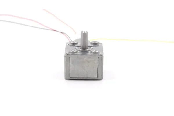 Close-up view of the 6mm output shaft on the micro worm gear electric motor