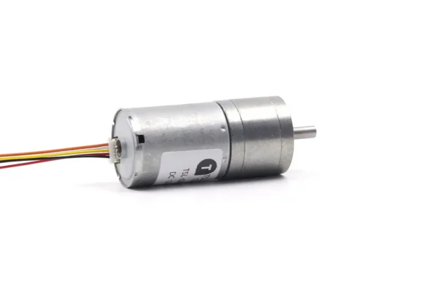compact geared brushless motor back angle Rear view angle of the industrial geared brushless motor with driver cables