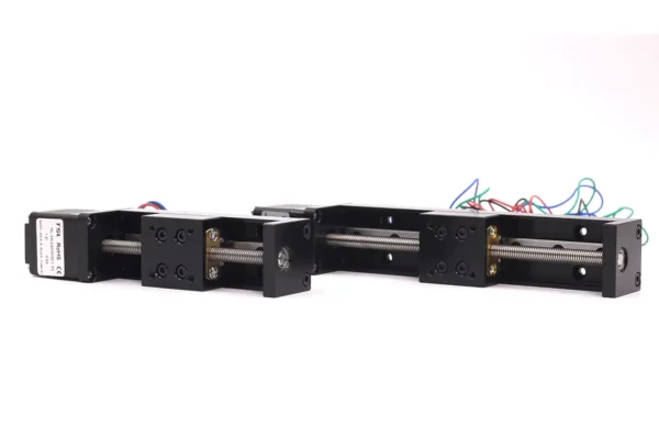 Two NEMA 11 stepper linear slide actuators with different customizable strokes
