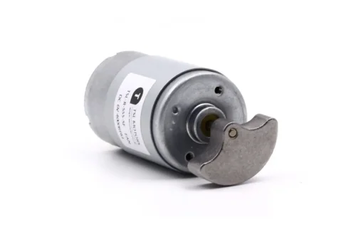 TSL-R-555-SF brushed DC electric vibrating motor showing integrated eccentric counterweight