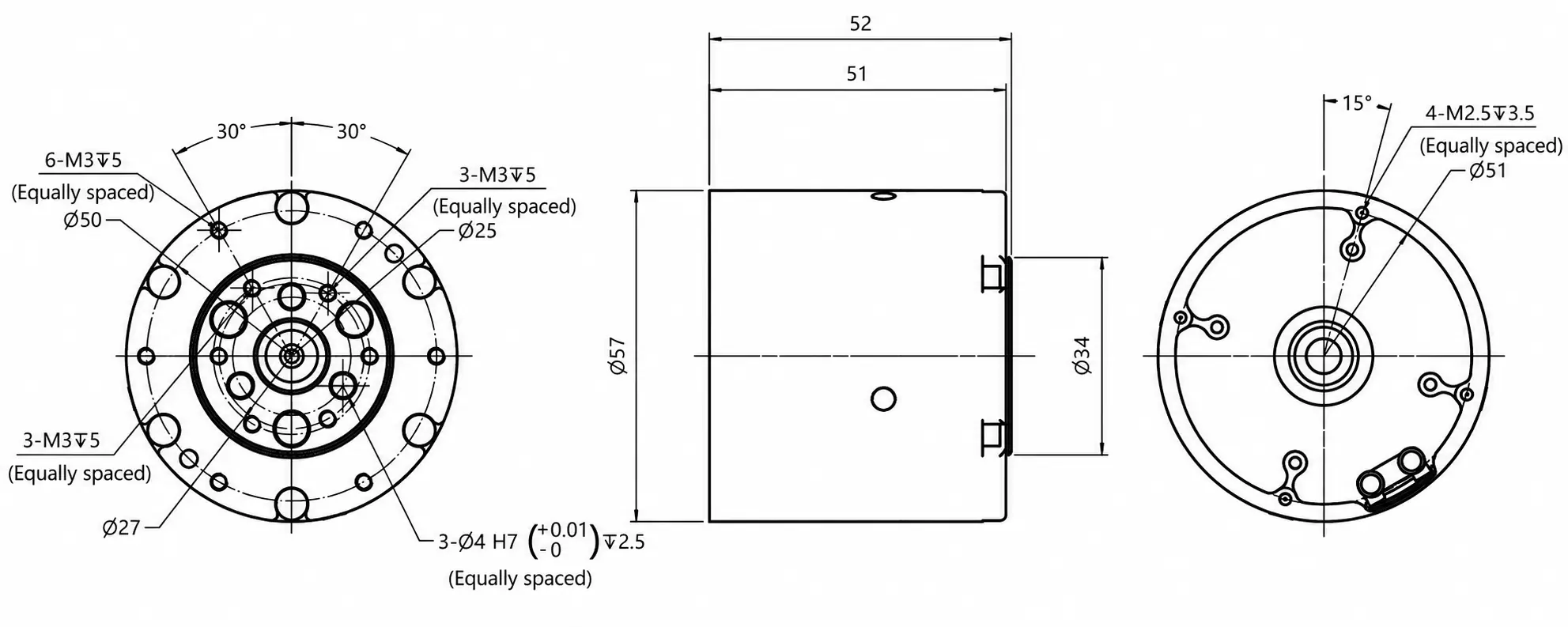 gim4315 40 robot joint module dimensions without driver Mechanical dimension drawing of the GIM4315-40 robot joint module configuration without an integrated driver