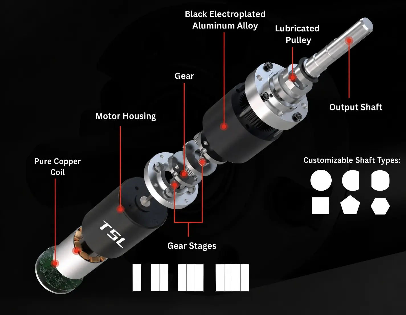 high torque bldc motor internal structure tsl ga28 Exploded view of high torque BLDC motor with 28mm planetary gear stages and pure copper coil