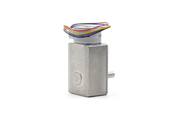 high torque worm drive stepper motor back view Rear perspective of the micro worm drive gear enclosure for the TSL-GW4632-25SM stepper motor
