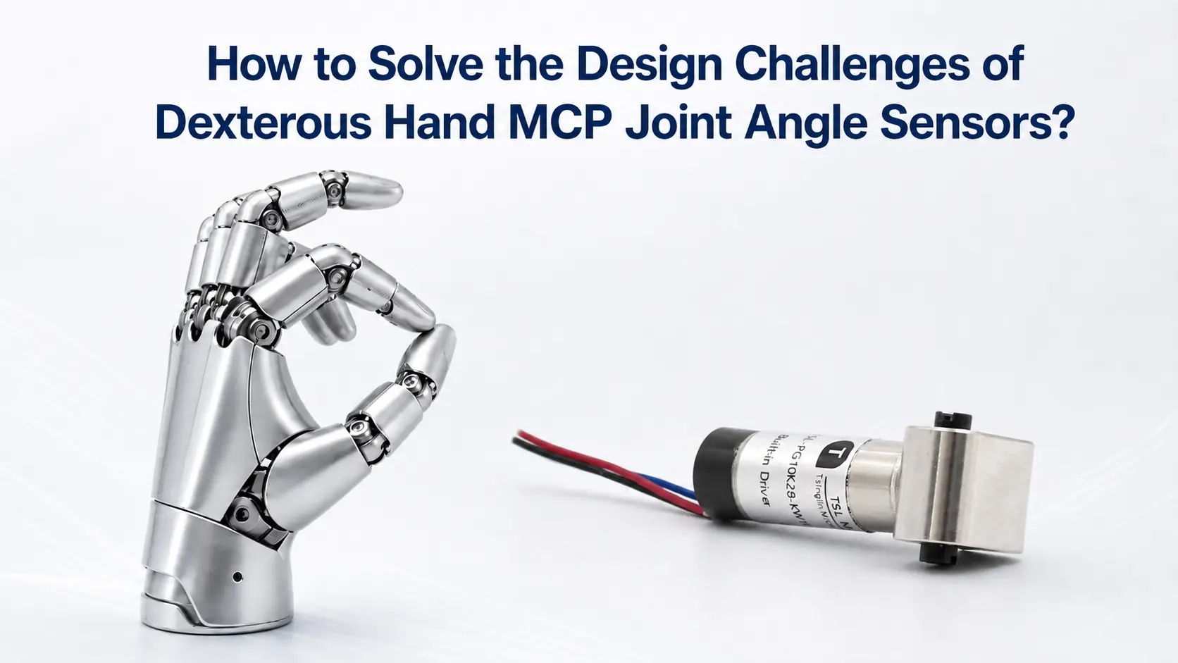 Robotic dexterous hand and motor with driver, illustrating solutions for MCP joint angle sensors design challenges
