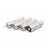 micro dc planetary gear motors tsl pg16 Four 16mm micro DC planetary gear motors lined up showing the dual ball-bearing output shafts and rear electrical terminals