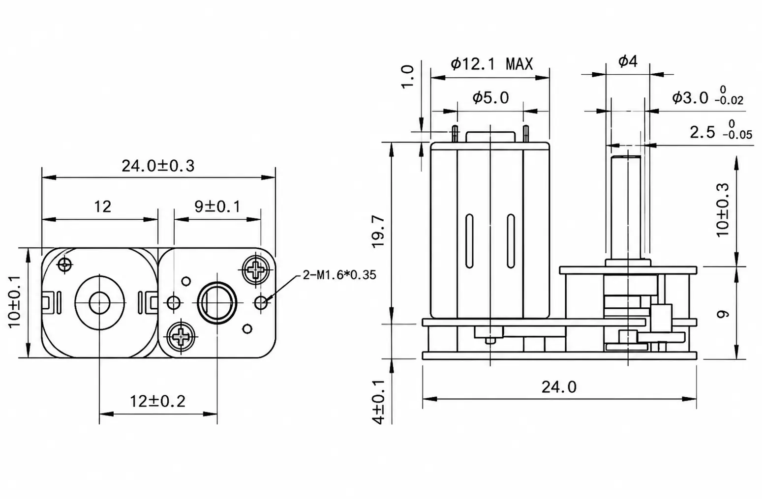 2D engineering schematic and dimensions diagram for TSL-GM1024-N30VA motor