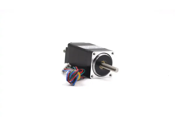 Front square faceplate view of a NEMA 11 non captive linear stepper motor with a 5mm stainless steel lead screw