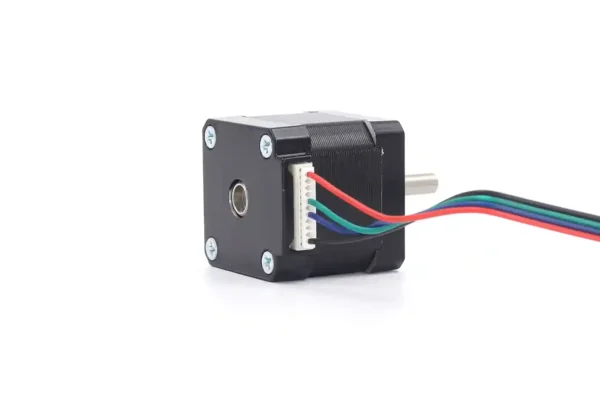 Rear corner view of a 34mm NEMA 14 stepper motor with a built-in terminal connector block