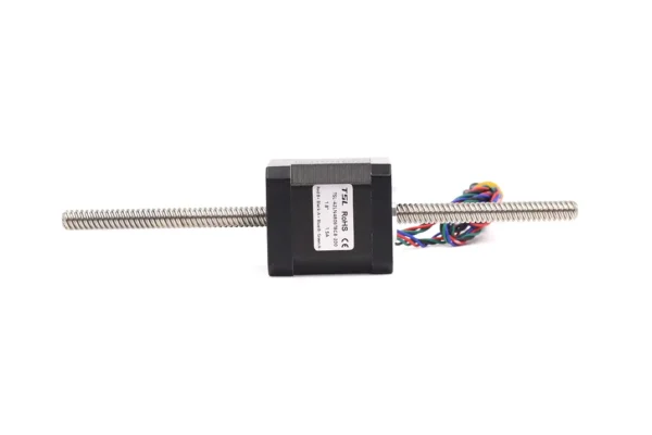 Top-down angle showing the integrated lead screw of a non-captive NEMA 17 motor