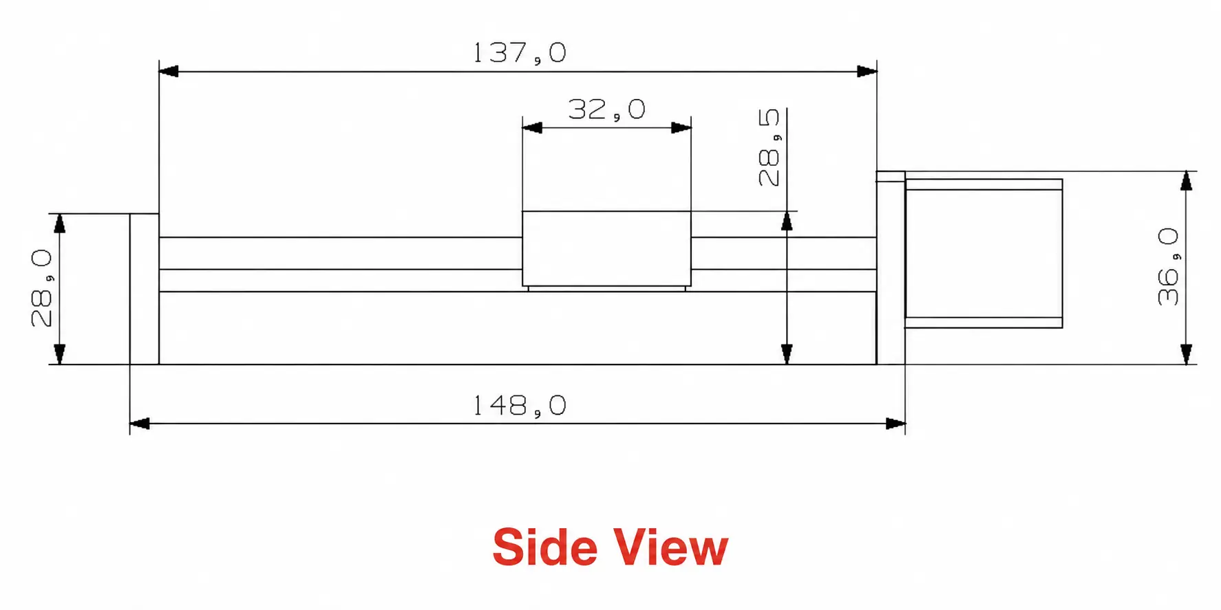 nema11 stepper linear slide actuator drawing side view
