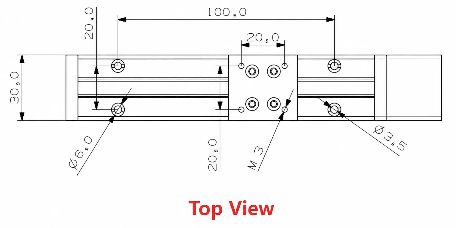 nema11 stepper linear slide actuator drawing top view