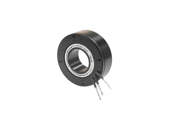 Main product image of Tsingly TSL-GB7215 hollow shaft brushless gimbal motor, showing a sharp 3D perspective profile with its large central bore, integrated ball bearing, and 3-phase wire outputs.