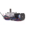 Rear perspective of NEMA 11 geared stepper motor focusing on the self-locking right-angle gearbox design