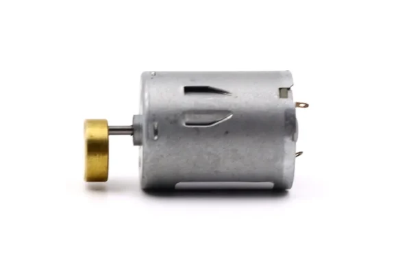 Side view of a single copper head DC vibration motor with a smooth shaft