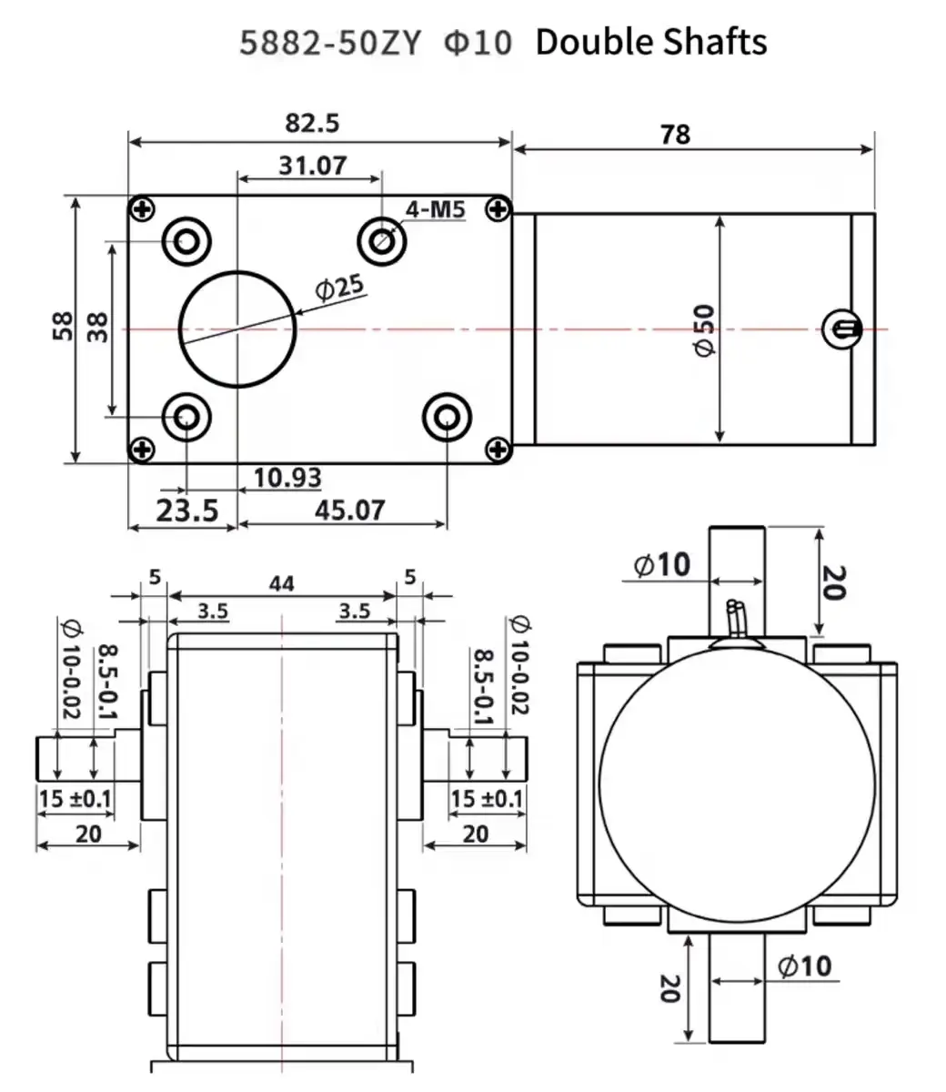 tsl 5882gw 50zy dual output shaft dimensions drawing Dual output shaft mechanical dimensions diagram for TSL-5882GW-50ZY