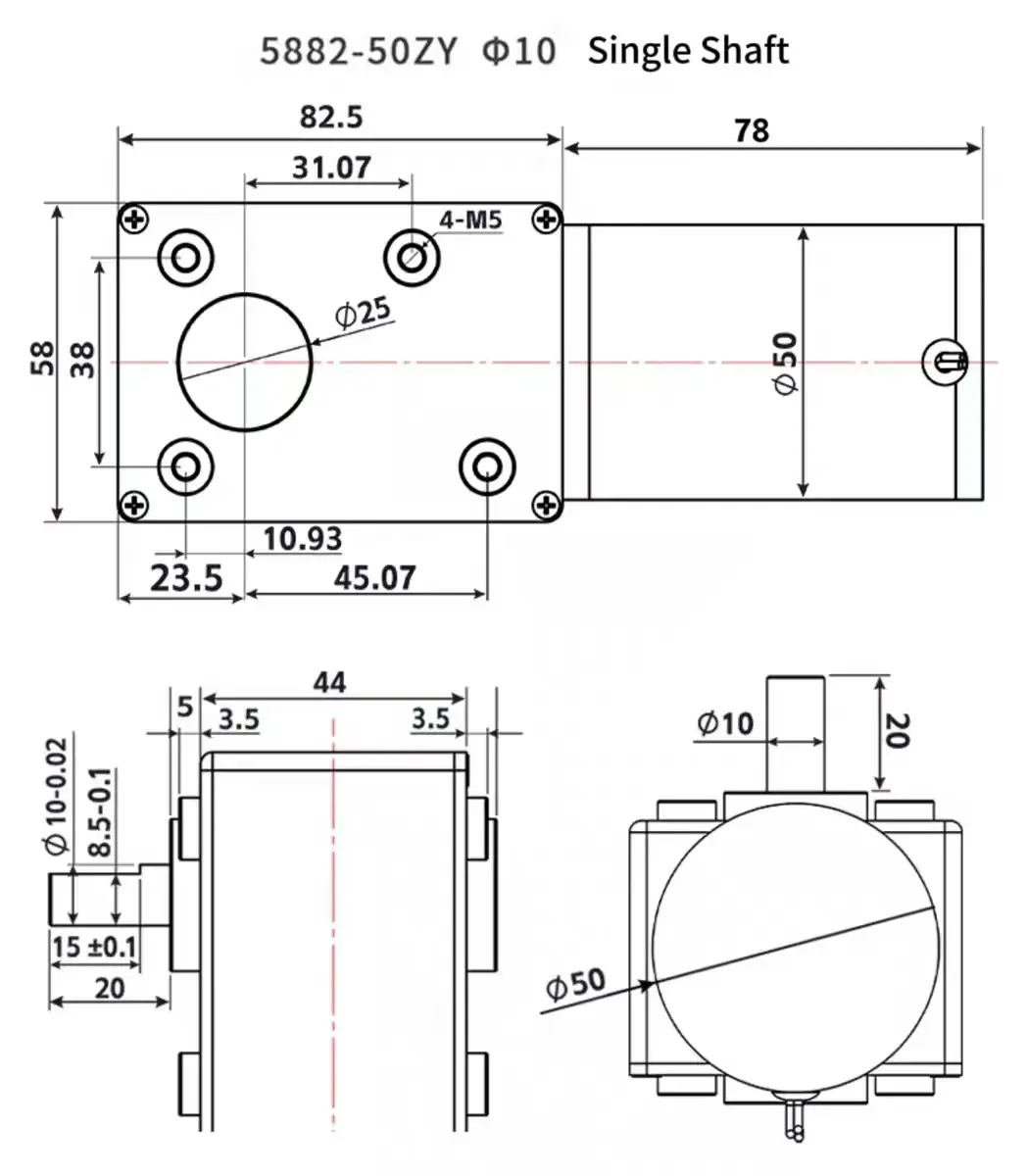 tsl 5882gw 50zy single output shaft mechanical dimensions Mechanical dimension drawing for TSL-5882GW-50ZY single output shaft gear motor