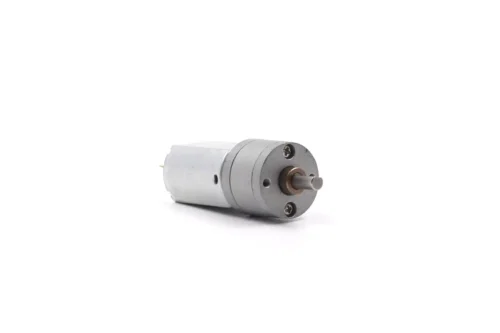 Three-quarter view of the TSL-GA20-130 20mm brushed DC motor integrated with a spur gearbox