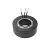 Isometric perspective view of TSL-GB7215 brushless gimbal motor looking down at the bearing side, showcasing the profile thickness, center slip-ring bore, and three exiting motor lead wires
