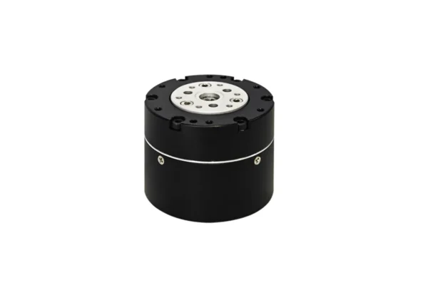 tsl gim4315 40 robot joint module front TSL-GIM4315-40 integrated robot joint module featuring a compact black anodized aluminum enclosure and output mounting flange