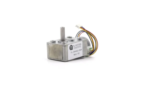 tsl gw4632 25sm bipolar worm gearbox stepper motor Isometric storefront shot of the TSL-GW4632-25SM 12V 2-phase bipolar worm drive stepper motor