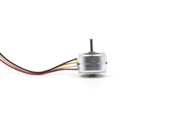 Side profile view of a miniature 2 phase 4 wire stepper motor.