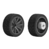 Front and back view of 85mm solid natural rubber wheel showing tread pattern and inner rim.
