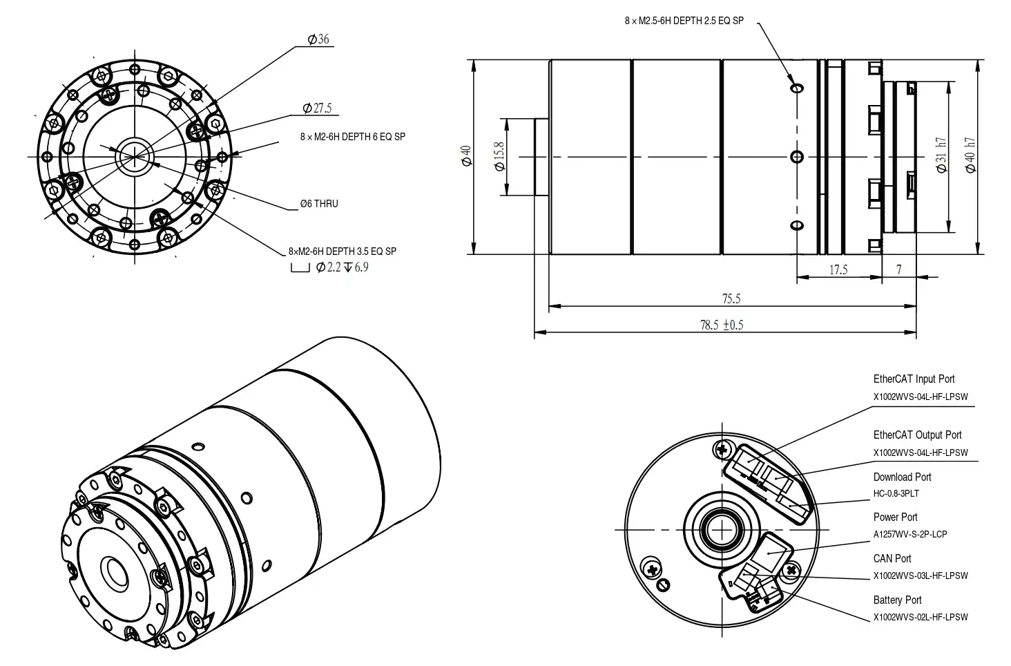 harmonic gear motor tsl cra ri30 40 ethercat with brake TSL-CRA-RI30-40 EtherCAT harmonic gear motor blueprint with brake module