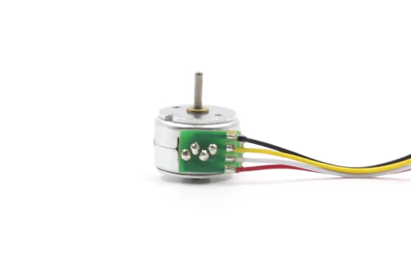 Rear view of 2 phase 4 wire micro stepper motor showing PCB terminal soldering joints